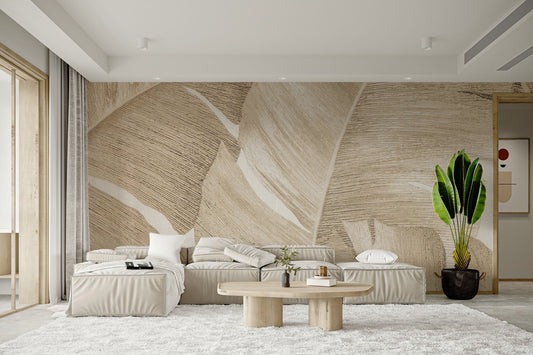 Neutral amber palm leaves wallpaper for modern wall decor.