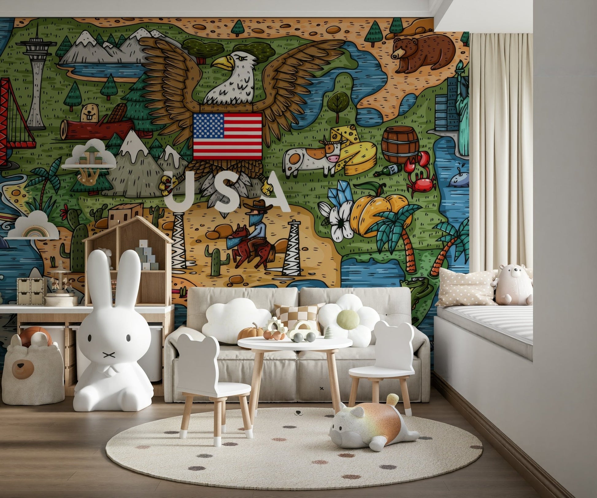American Adventure Map Wall Mural - Wallanza