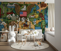 American Adventure Map Wall Mural - Wallanza