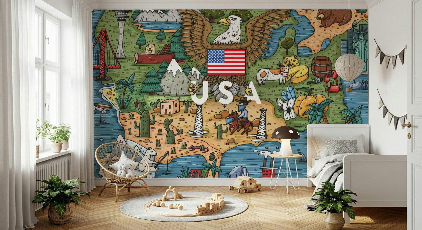 American Adventure Map Wall Mural - Wallanza