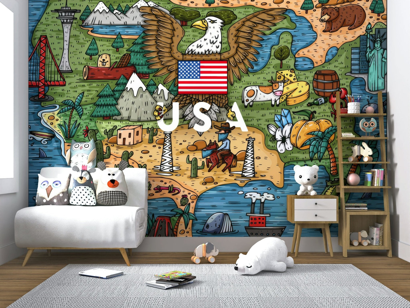 American Adventure Map Wall Mural - Wallanza