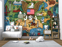 American Adventure Map Wall Mural - Wallanza