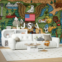 American Adventure Map Wall Mural - Wallanza