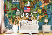 American Adventure Map Wall Mural - Wallanza