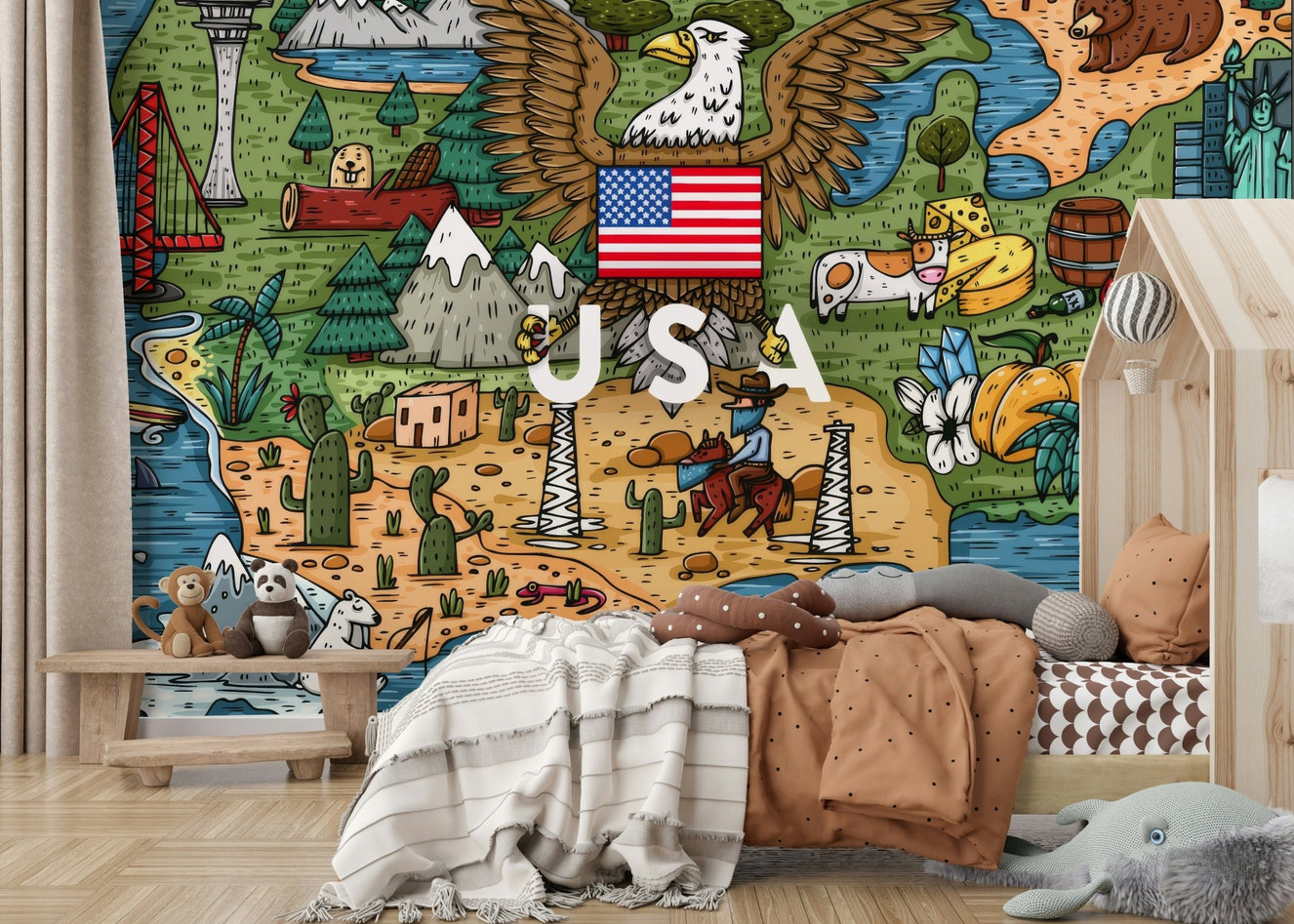 American Adventure Map Wall Mural - Wallanza