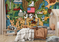 American Adventure Map Wall Mural - Wallanza