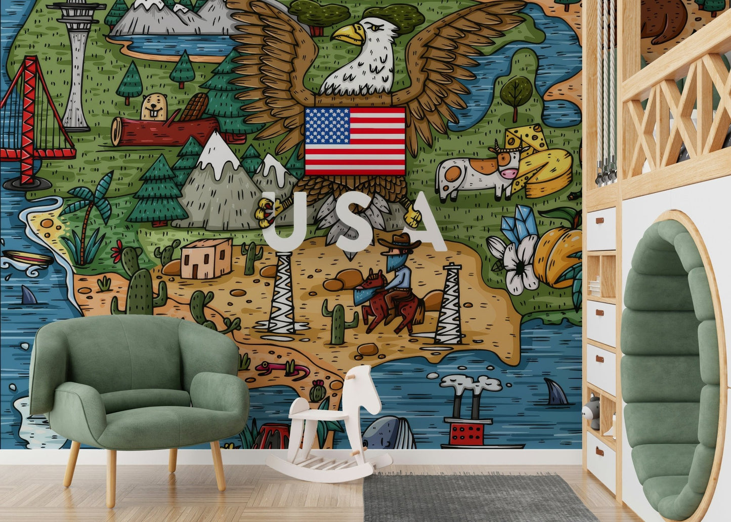 American Adventure Map Wall Mural - Wallanza