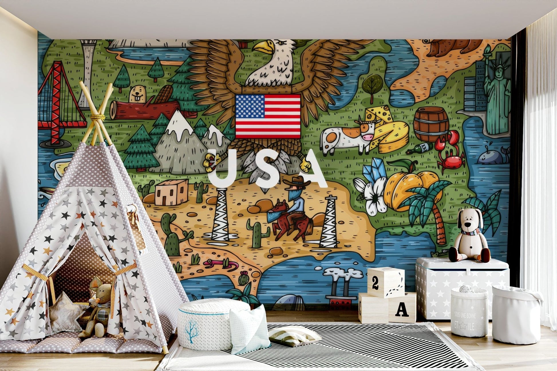 American Adventure Map Wall Mural - Wallanza