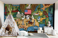 American Adventure Map Wall Mural - Wallanza