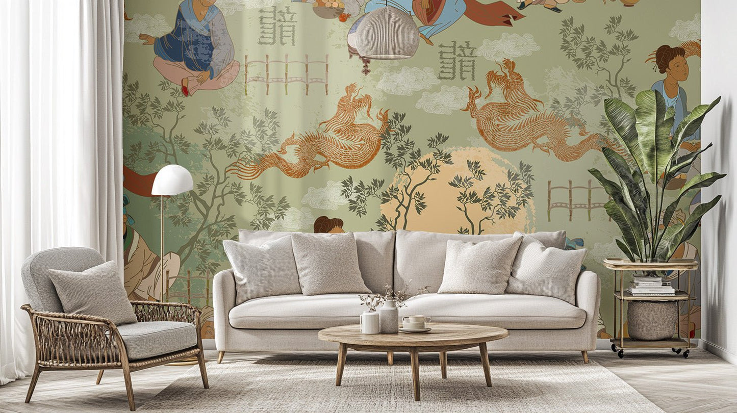 Peaceful ancient tea ceremony wall mural

