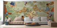 Ancient tea ceremony mural for serene decor
