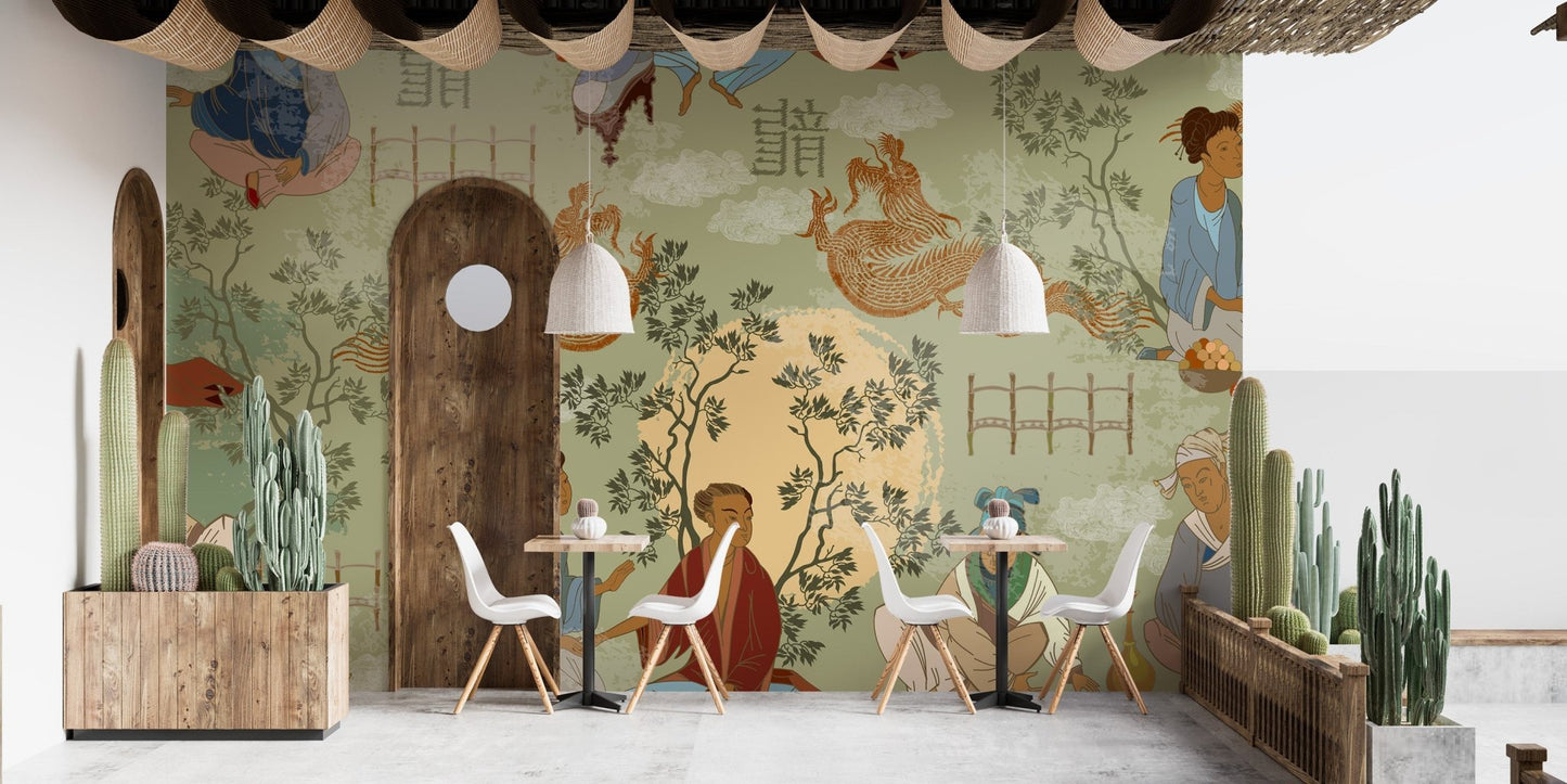 Elegant tea ceremony mural for tranquil walls
