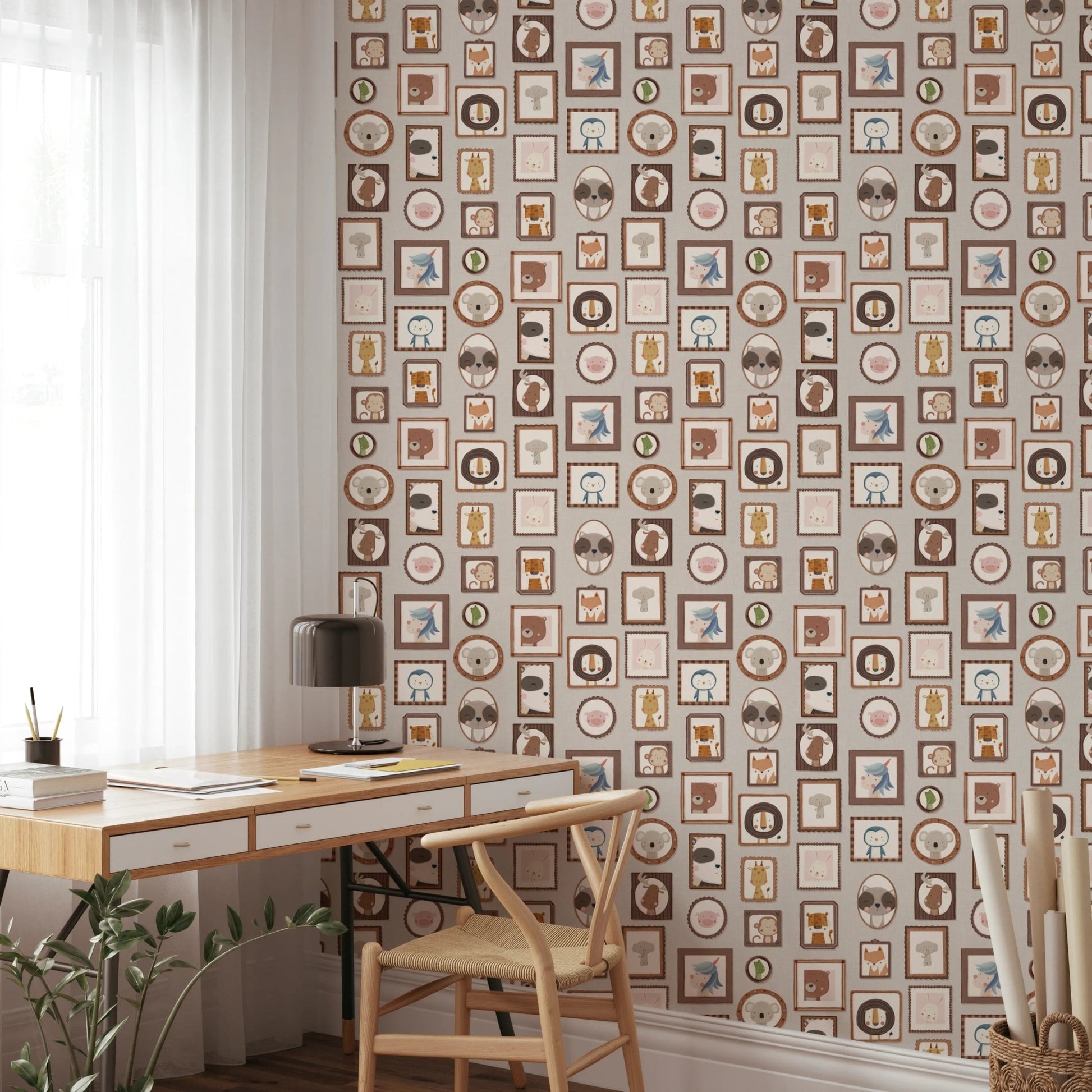 Adorable wildlife faces in varied frames wall murals.