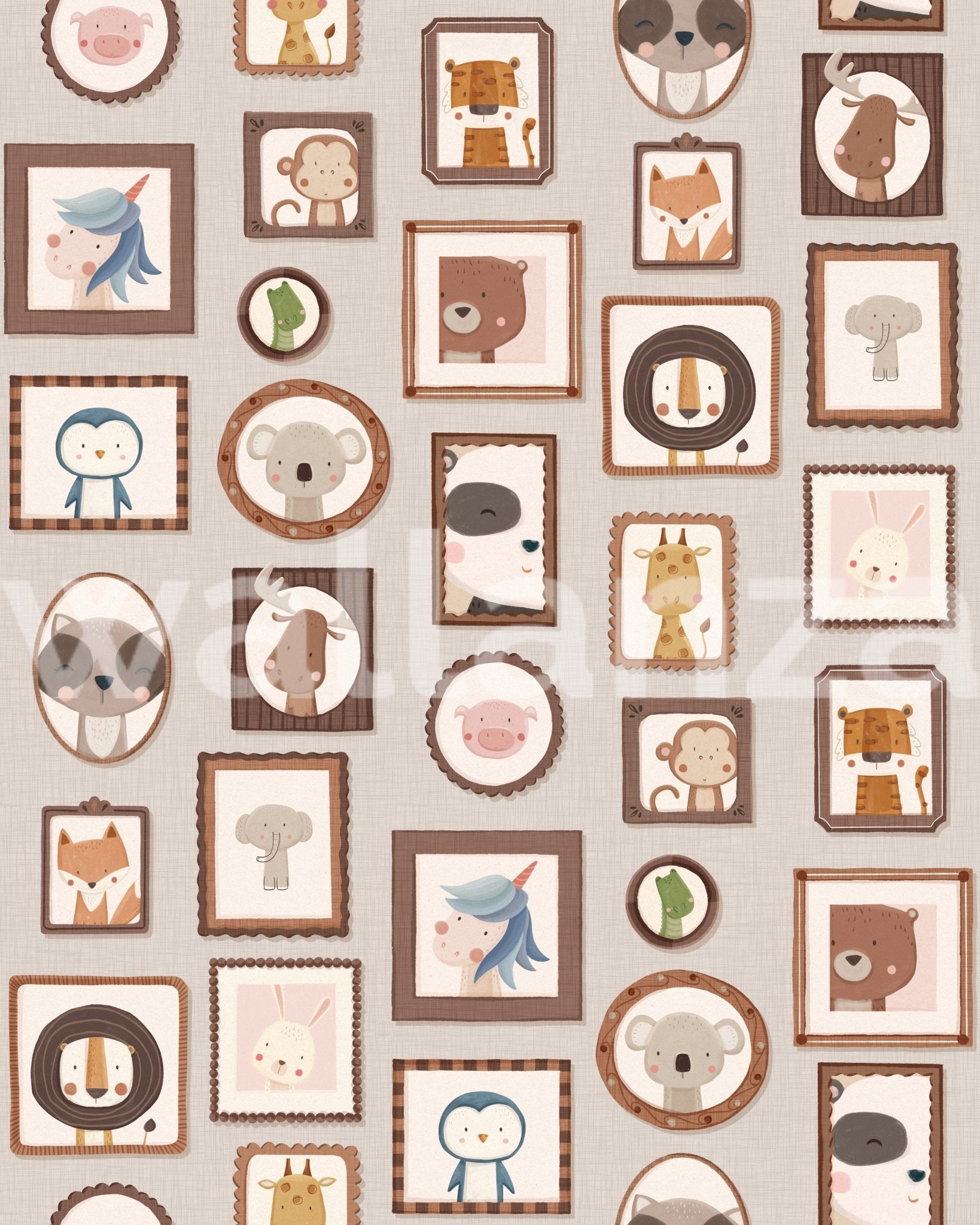 Cozy hand-drawn animal frames for wallpaper murals.