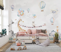 Whimsical safari grassland wall mural illustrated wallpaper.
