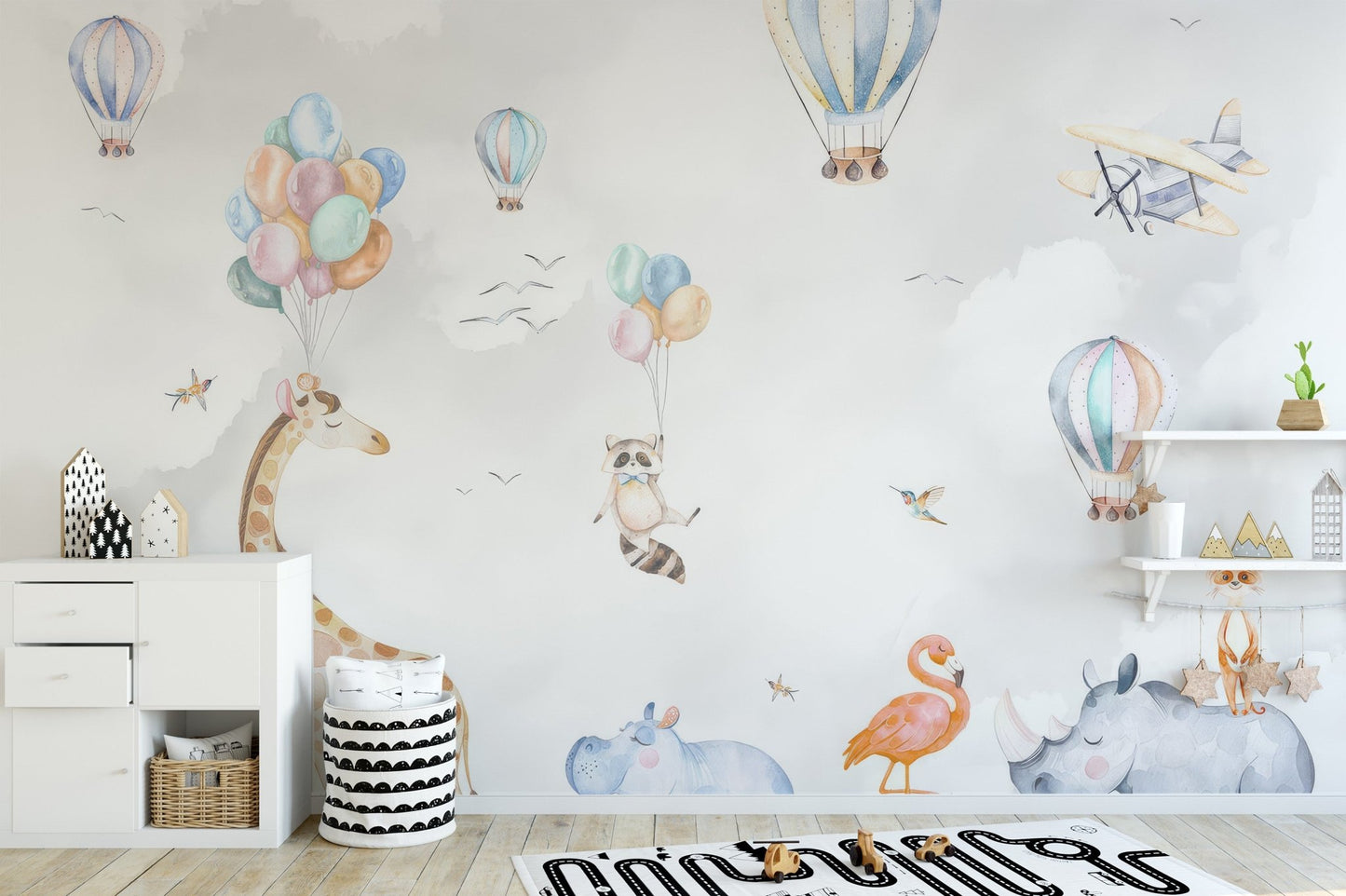 Pastel jungle animals wall mural adventure theme wallpaper.