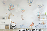 Pastel jungle animals wall mural adventure theme wallpaper.