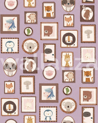 Pastel purple wildlife illustration motif wall murals.