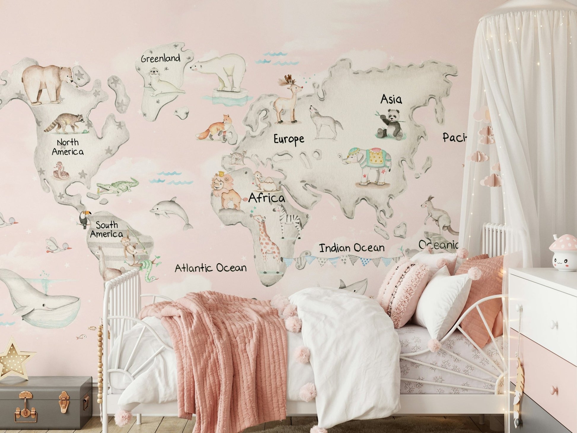Large map mural for educational play spaces.