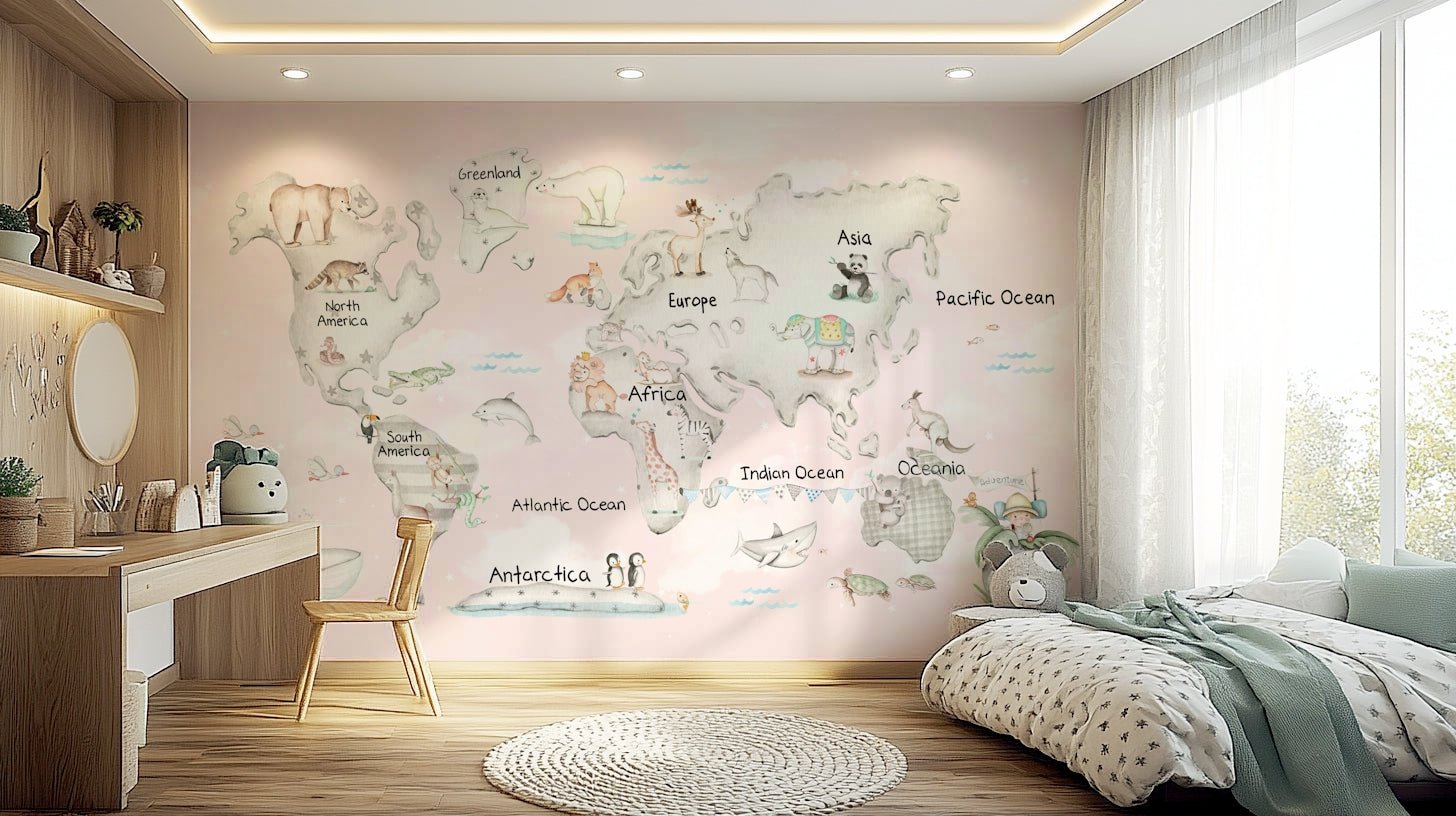 Animal World Map Adventure Wall Mural - Wallanza