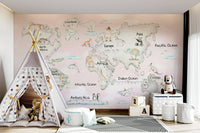 Minimalist grey map mural for a baby's room.