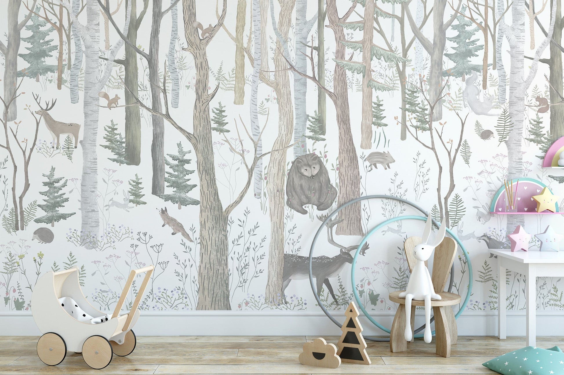 Animals Nursery Wallpaper Mural - Wallanza