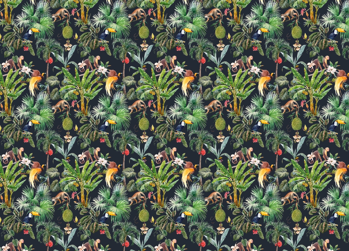 Beautiful Seamless Tropical Floral Pattern Watercolor Wallpaper