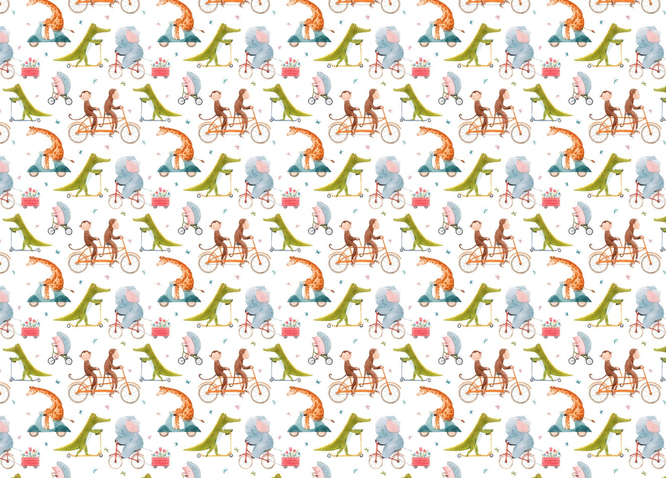Cute Cartoon Cycling Animals Kids Room Wallpaper