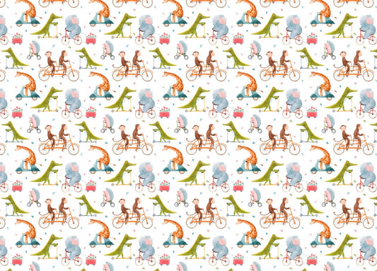 Cute Cartoon Cycling Animals Kids Room Wallpaper