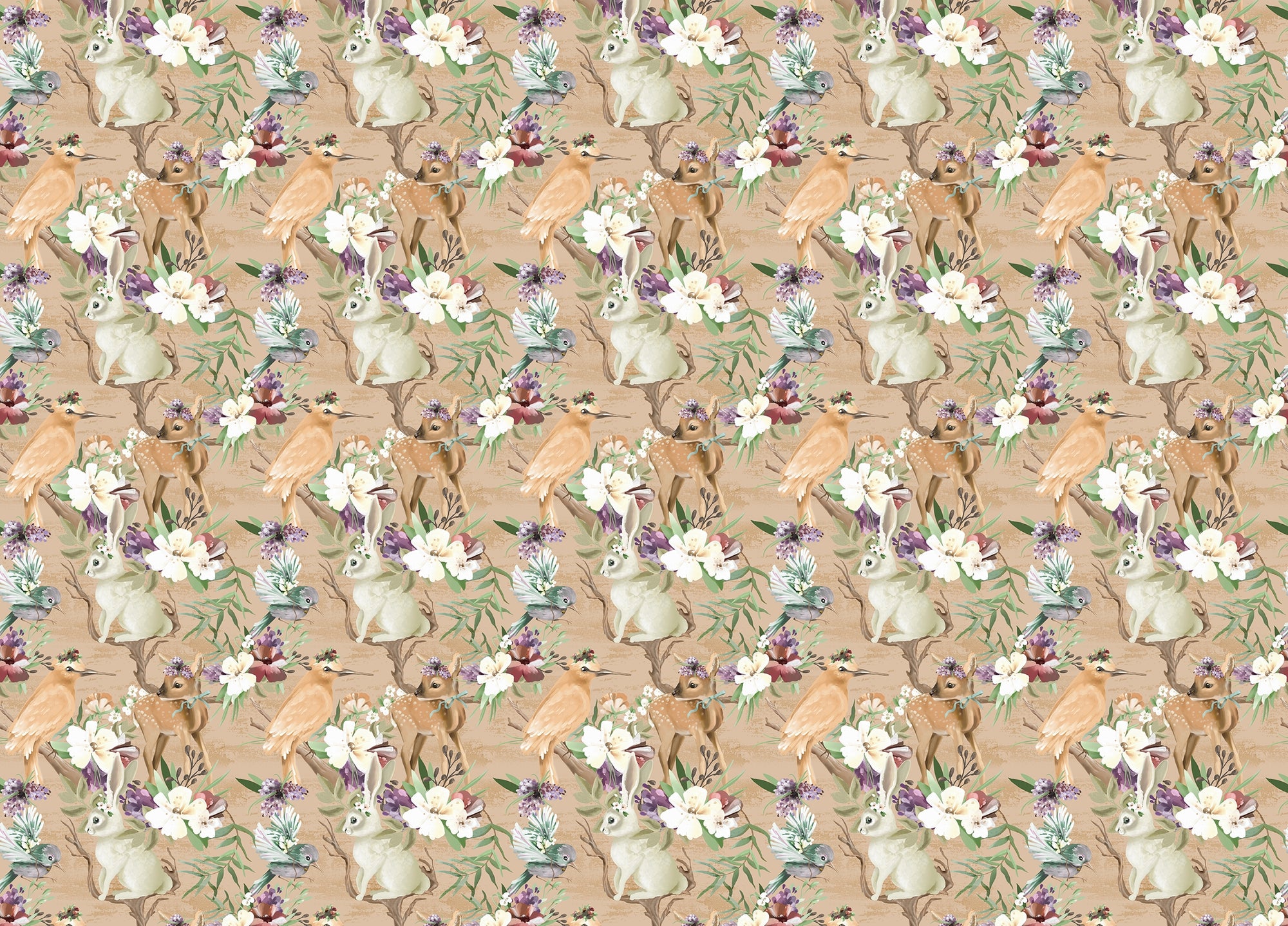 Vintage Enchanted Woodland Forest Animals and Birds Wallpaper