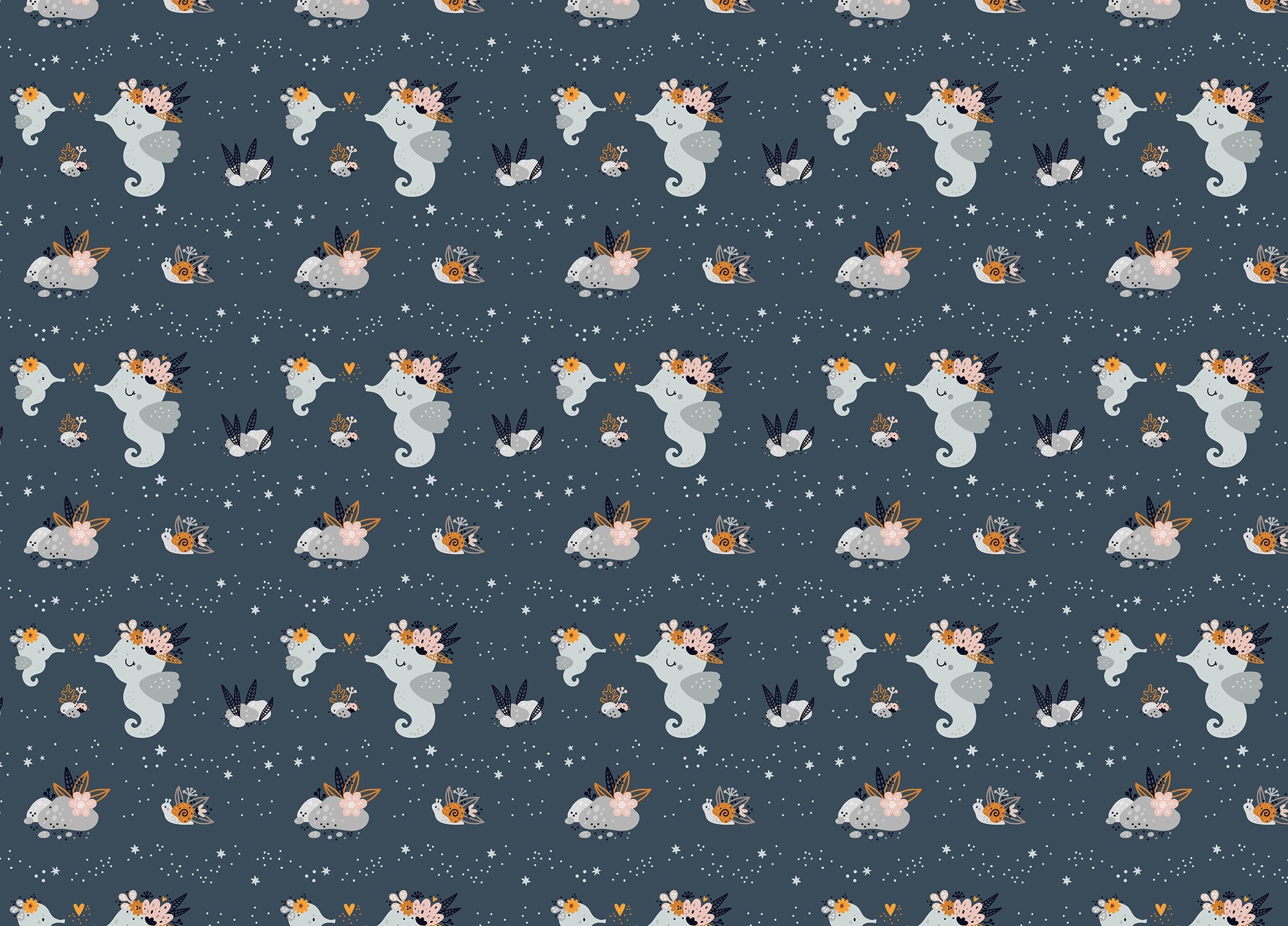 Cute Baby Sea or Ocean Animals Repeat Pattern Wallpaper