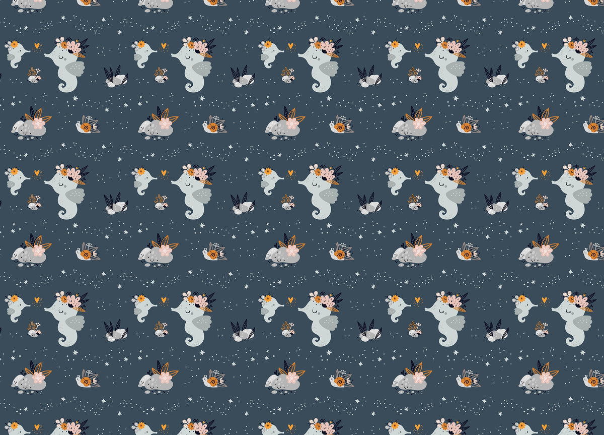 Cute Baby Sea or Ocean Animals Repeat Pattern Wallpaper in your room — zoomed