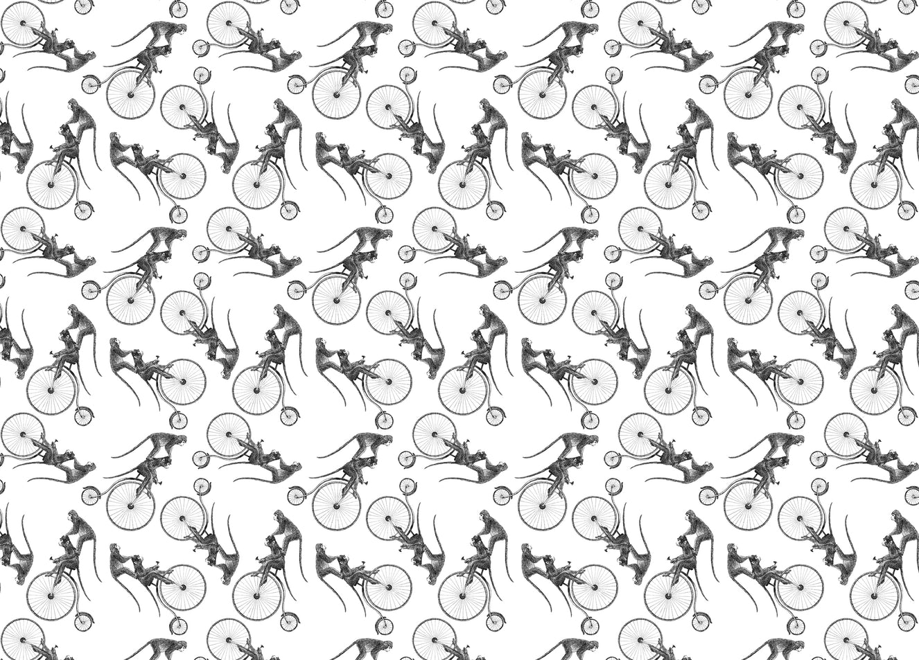 Hand Drawn Monkey on Bike Repeat Pattern Wallpaper