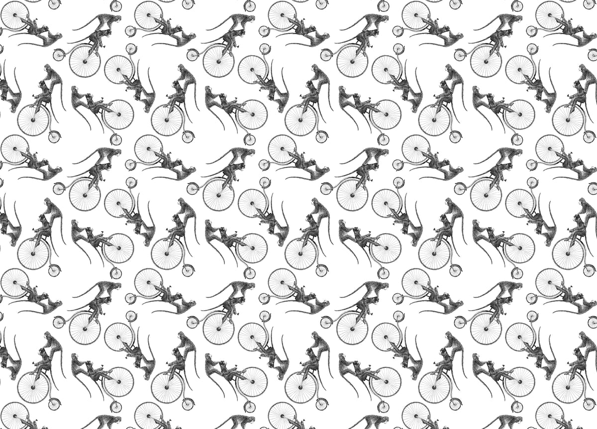 Hand Drawn Monkey on Bike Repeat Pattern Wallpaper
