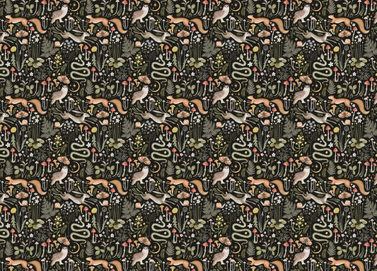 Fairy Forest Seamless Pattern Black Background Wallpaper