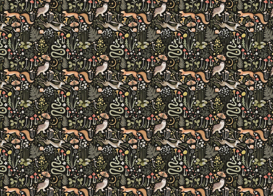 Fairy Forest Seamless Pattern Black Background Wallpaper
