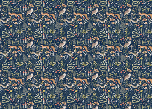 Fairy Forest Seamless Pattern Dark Blue Background Wallpaper