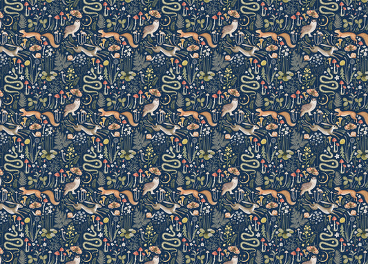 Fairy Forest Seamless Pattern Dark Blue Background Wallpaper