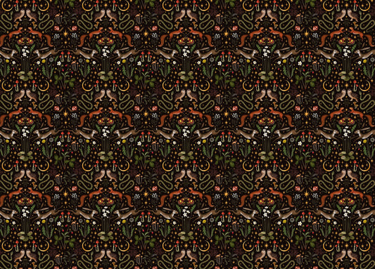 Owl Flowers and Mushrooms Repeat Pattern Wallpaper