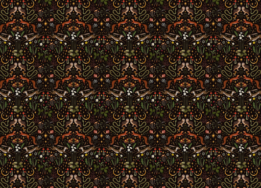Owl Flowers and Mushrooms Repeat Pattern Wallpaper