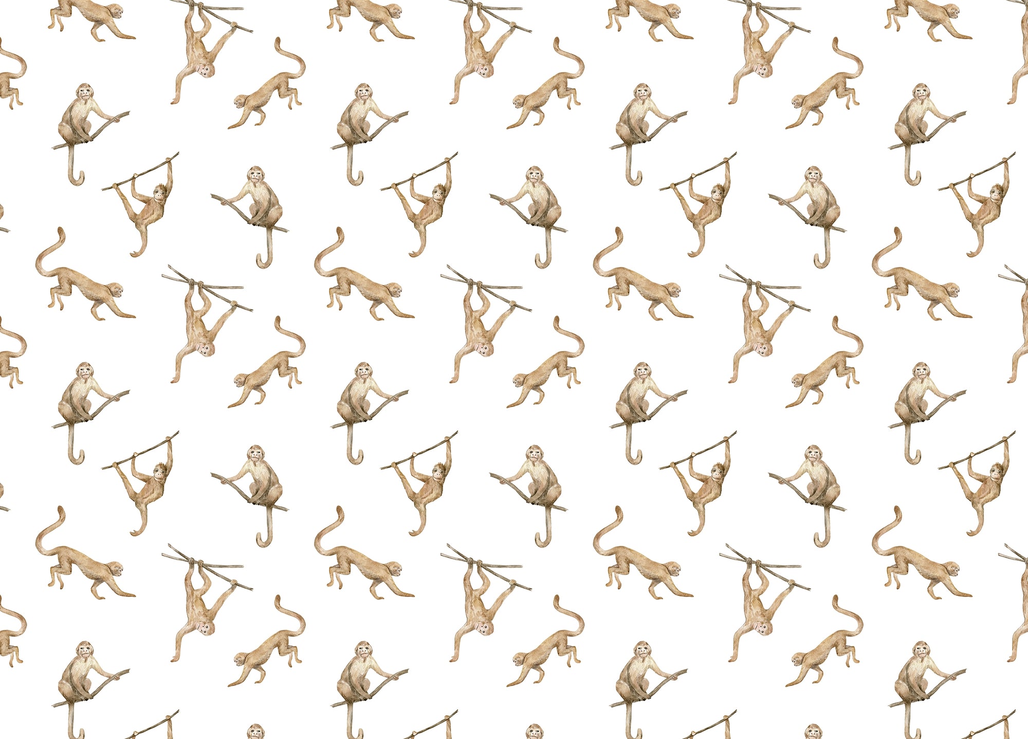 Watercolor Monkeys Repeat Pattern Wallpaper