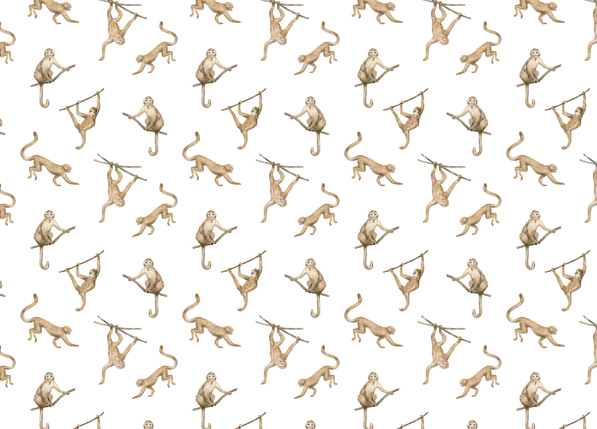 Watercolor Monkeys Repeat Pattern Wallpaper in your room — zoomed