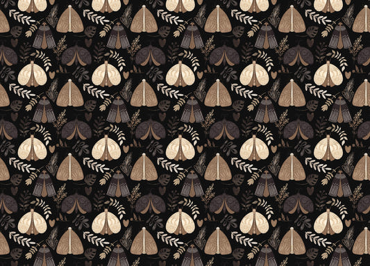 Mystical Moths and Floral Elements Seamless Pattern Wallpaper