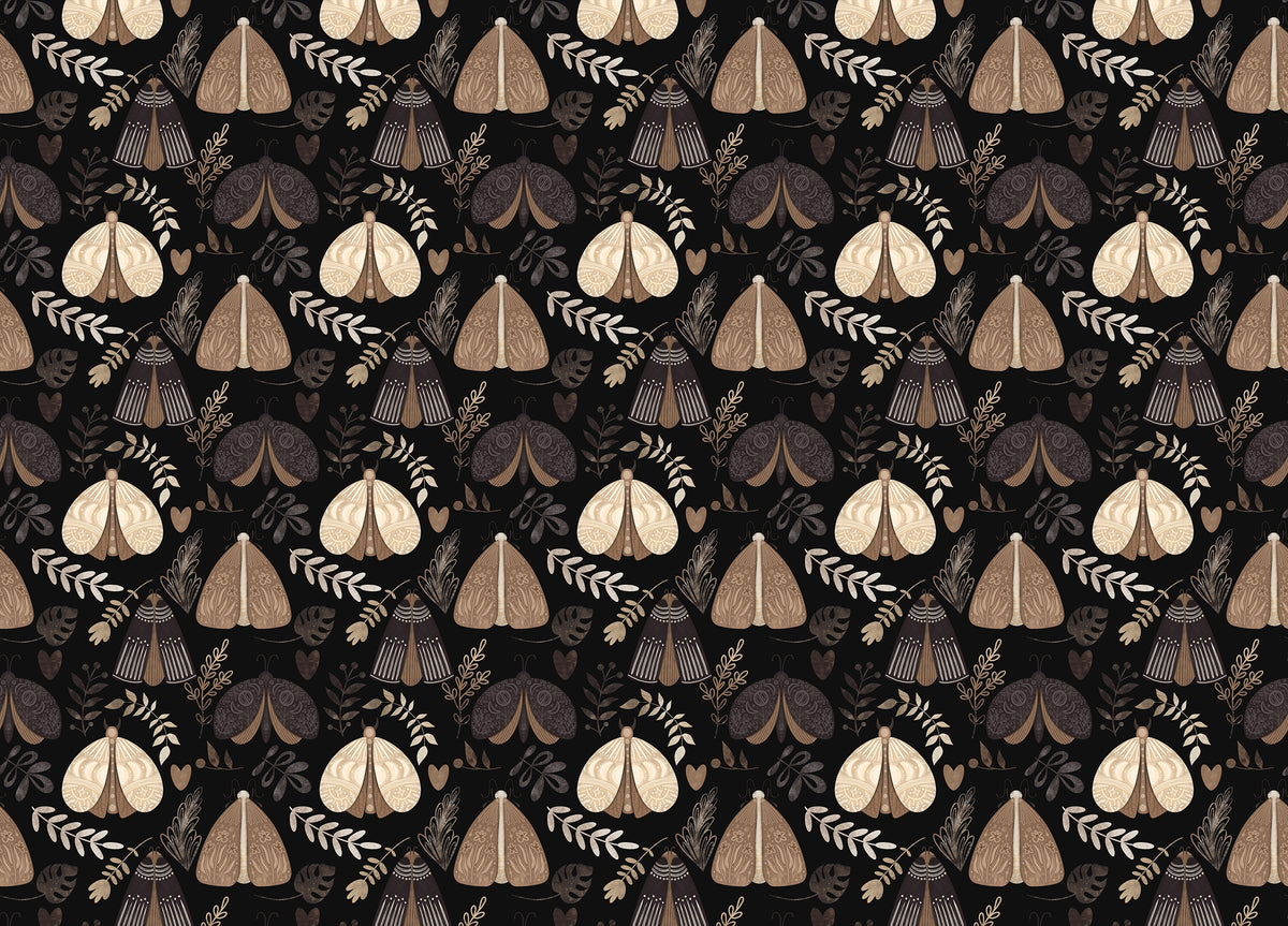 Mystical Moths and Floral Elements Seamless Pattern Wallpaper