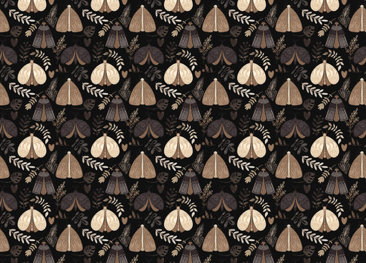 Mystical Moths and Floral Elements Seamless Pattern Wallpaper