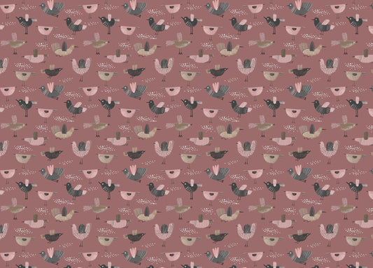 Pastel Seamless Pattern Hand Drawn Birds Dark Pink Wallpaper