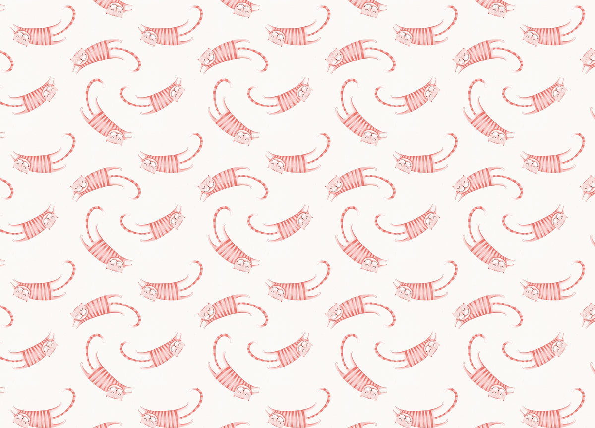 Cute Style Seamless Pattern Pink Striped Cats Wallpaper in your room — zoomed