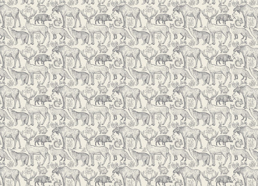 Grey Color Animals and Plants Removable Wallpaper