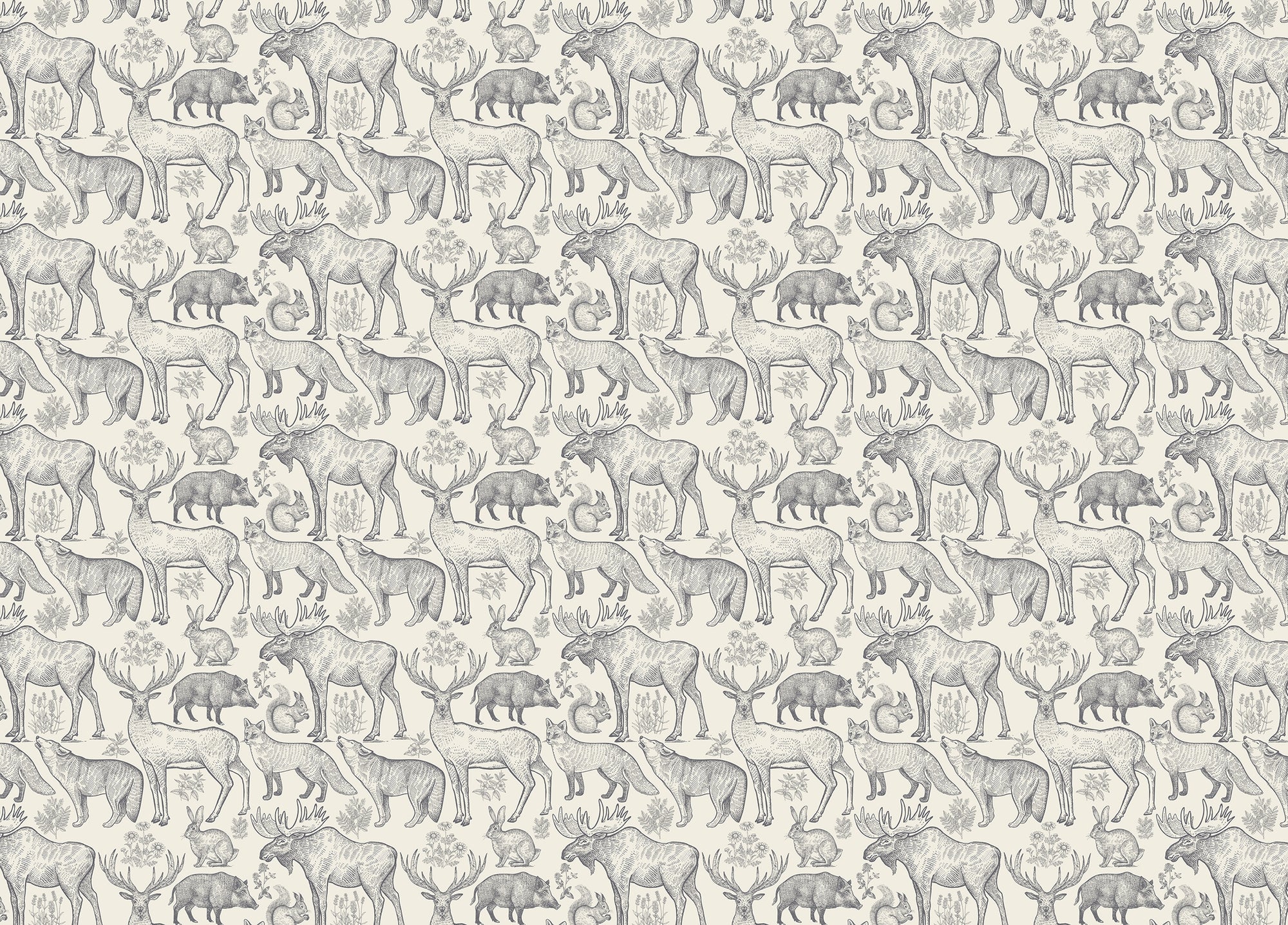 Grey Color Animals and Plants Removable Wallpaper