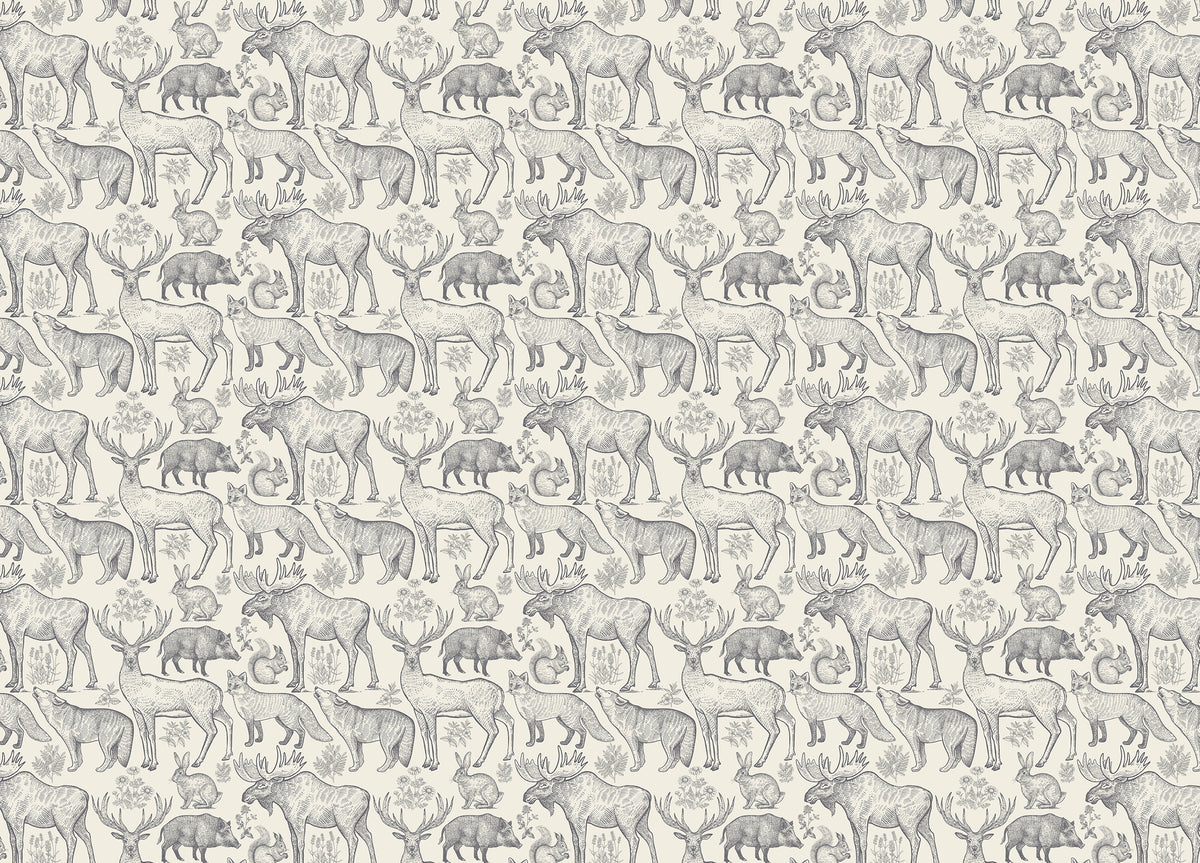 Grey Color Animals and Plants Removable Wallpaper in your room — zoomed